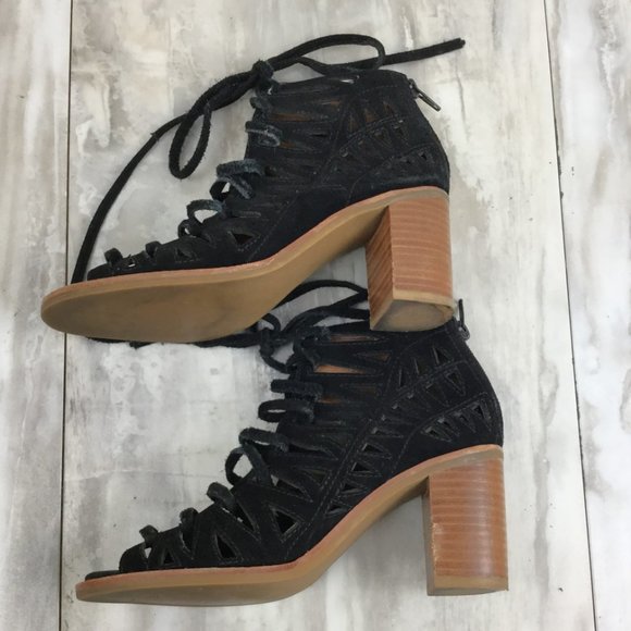 Jeffrey Campbell Lace-Up Open Toe Black Leather Booties 6.5 - Picture 12 of 13